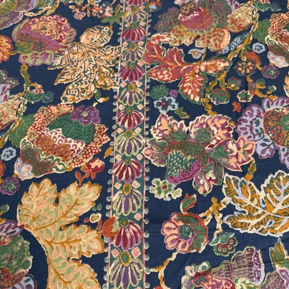 Floral Leaf Shower Curtain 100% Cotton Navy Blue Multicolor by Creative Bath